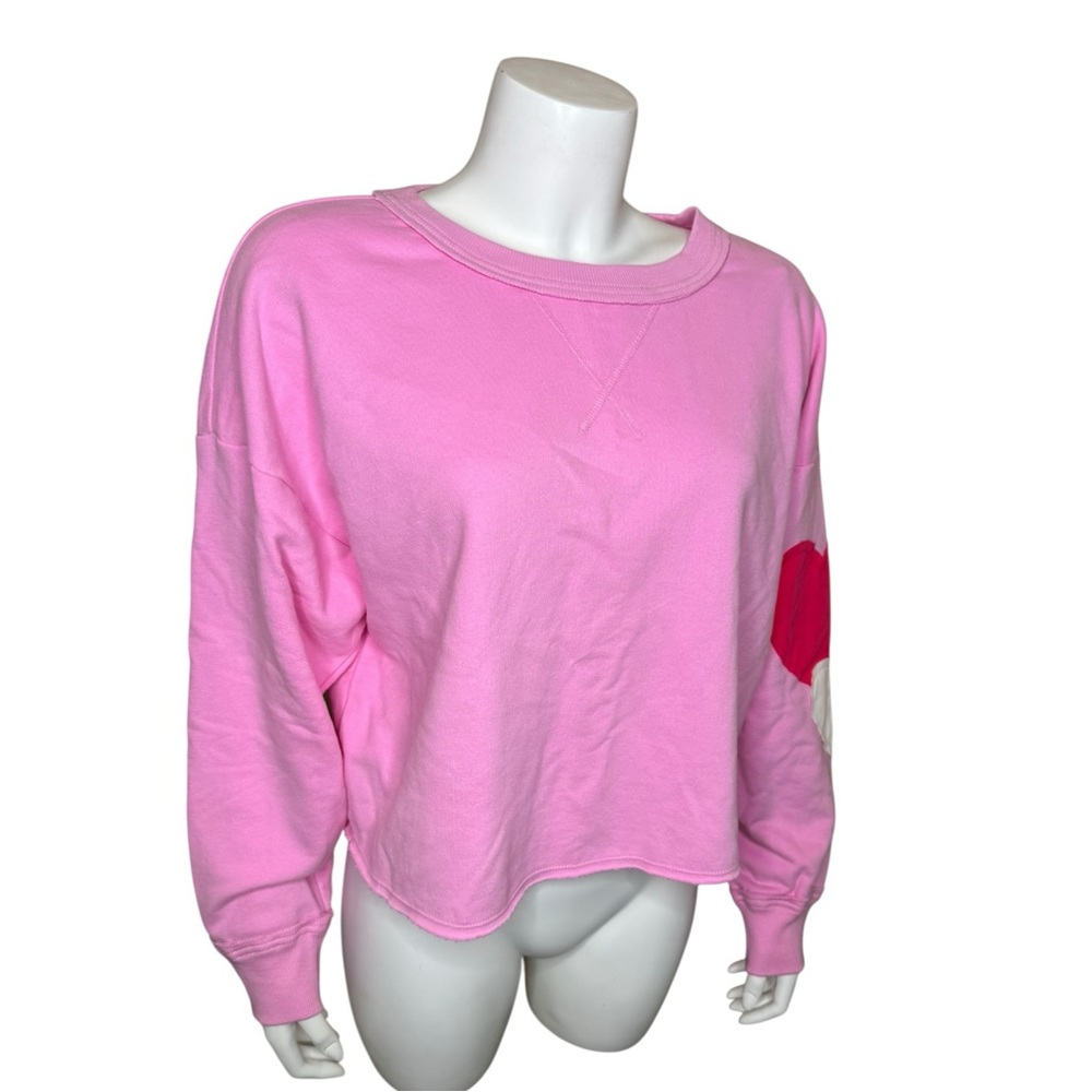 JoyLab Valentine’s Patchwork Hearts Sweatshirt S Cropped Pullover Crew Pink NWT - Picture 4 of 9